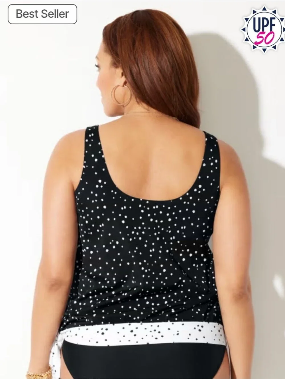 Swimsuits For All Women's Side Tie Blouson Tankini Top Polka Dot 16 NWOT
